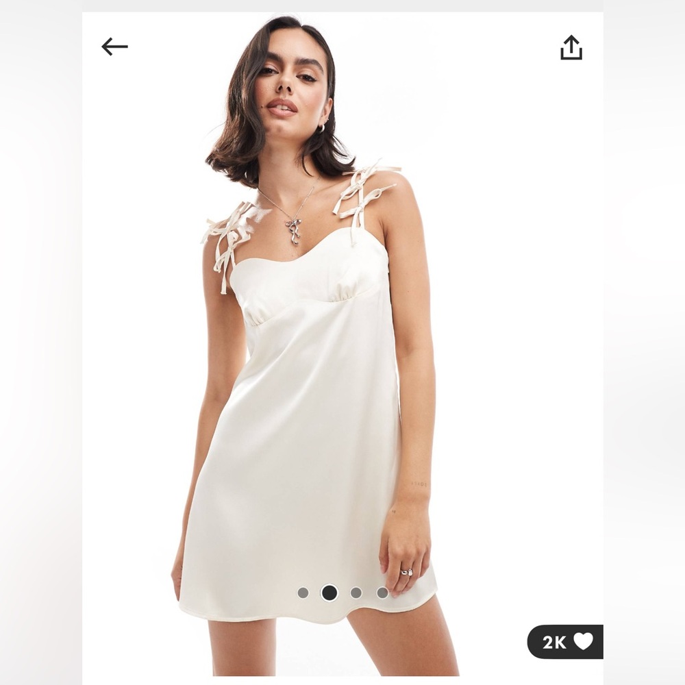 NWT ASOS cream satin bow straps mini dress. Size US6